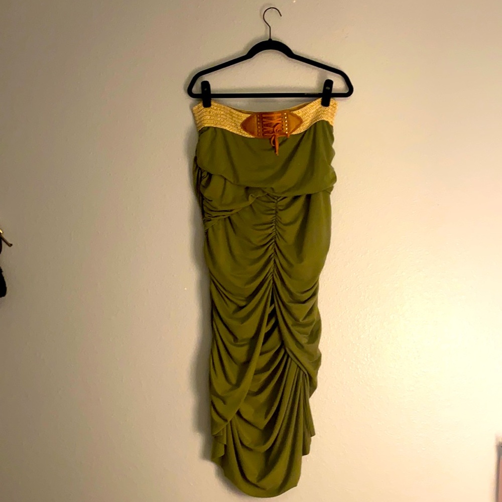 Long slit sage mermaid skirt